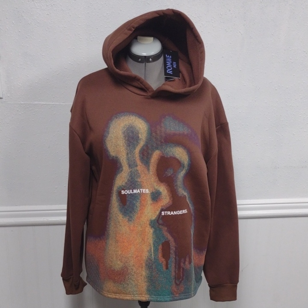 ROMWE Brown Hoodie with Soulmates Strangers Print